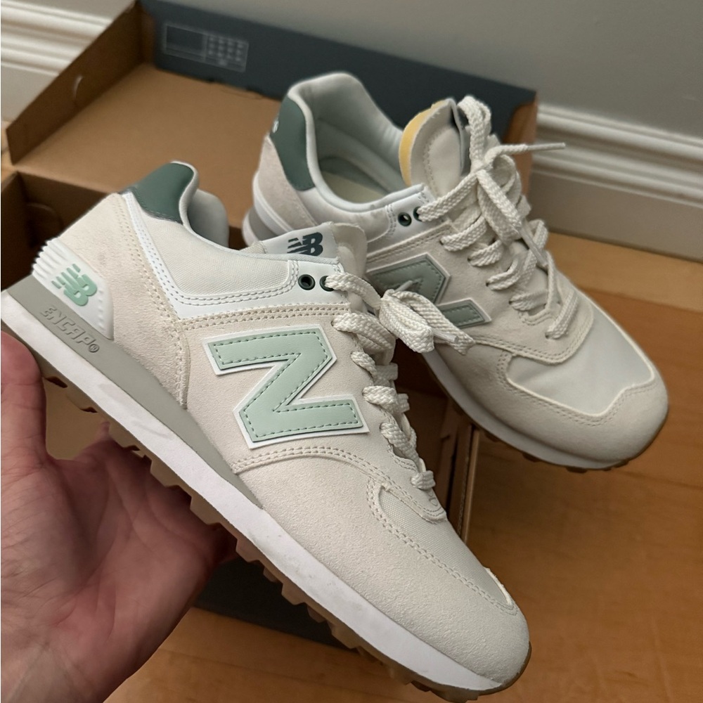 New Balance Cream and Mint Sneakers